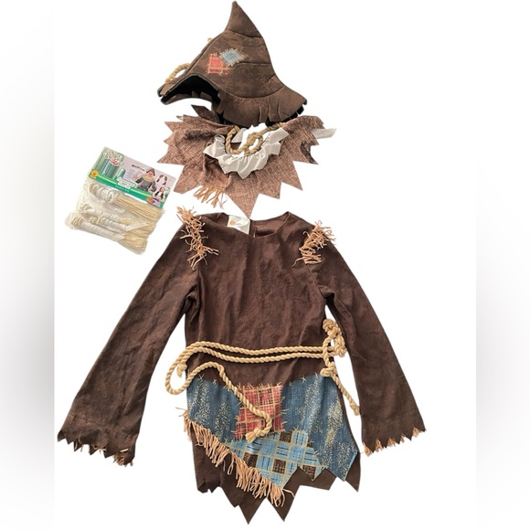 The Wizard of Oz Costume Scarecrow Tunic Farm Fringe Patches Halloween age 6 - Picture 1 of 9